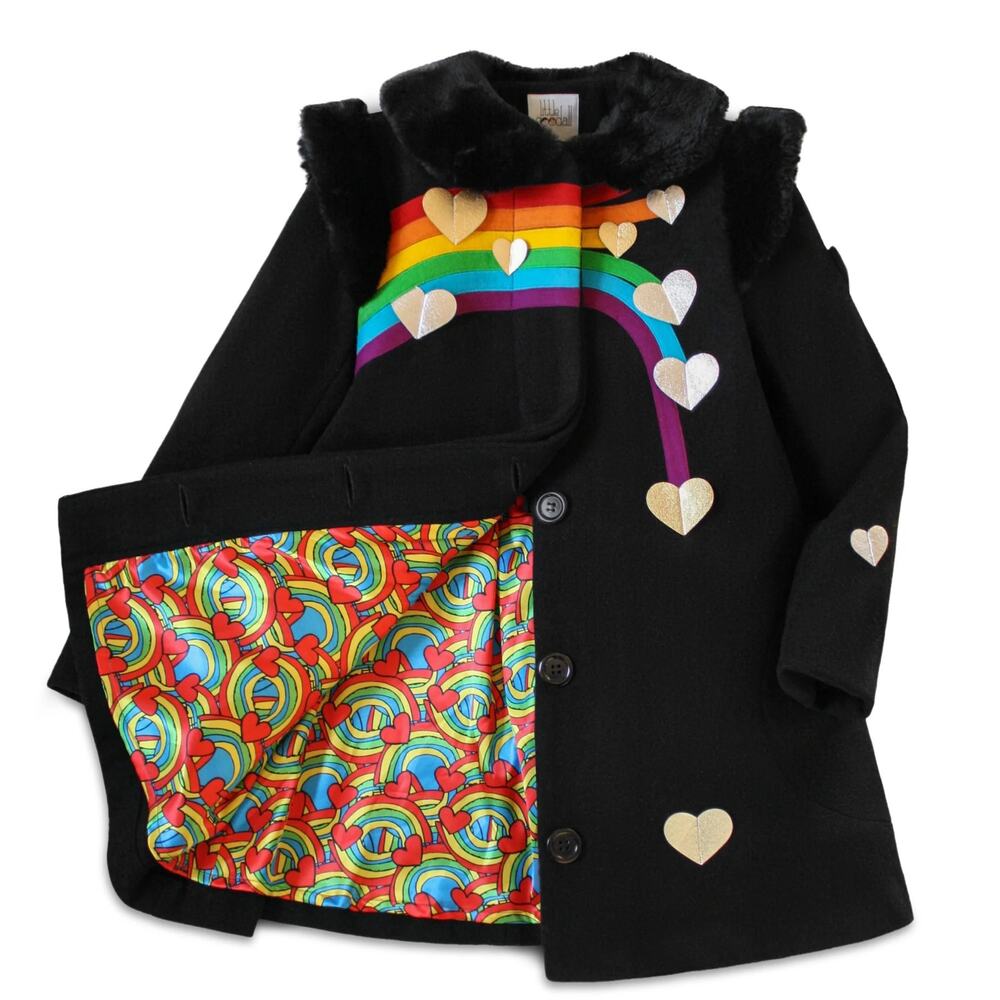 Little Goodall Rainbow Heart Coat QUEEN OF HEARTS XXL Ladies Size 16 Wool Blend